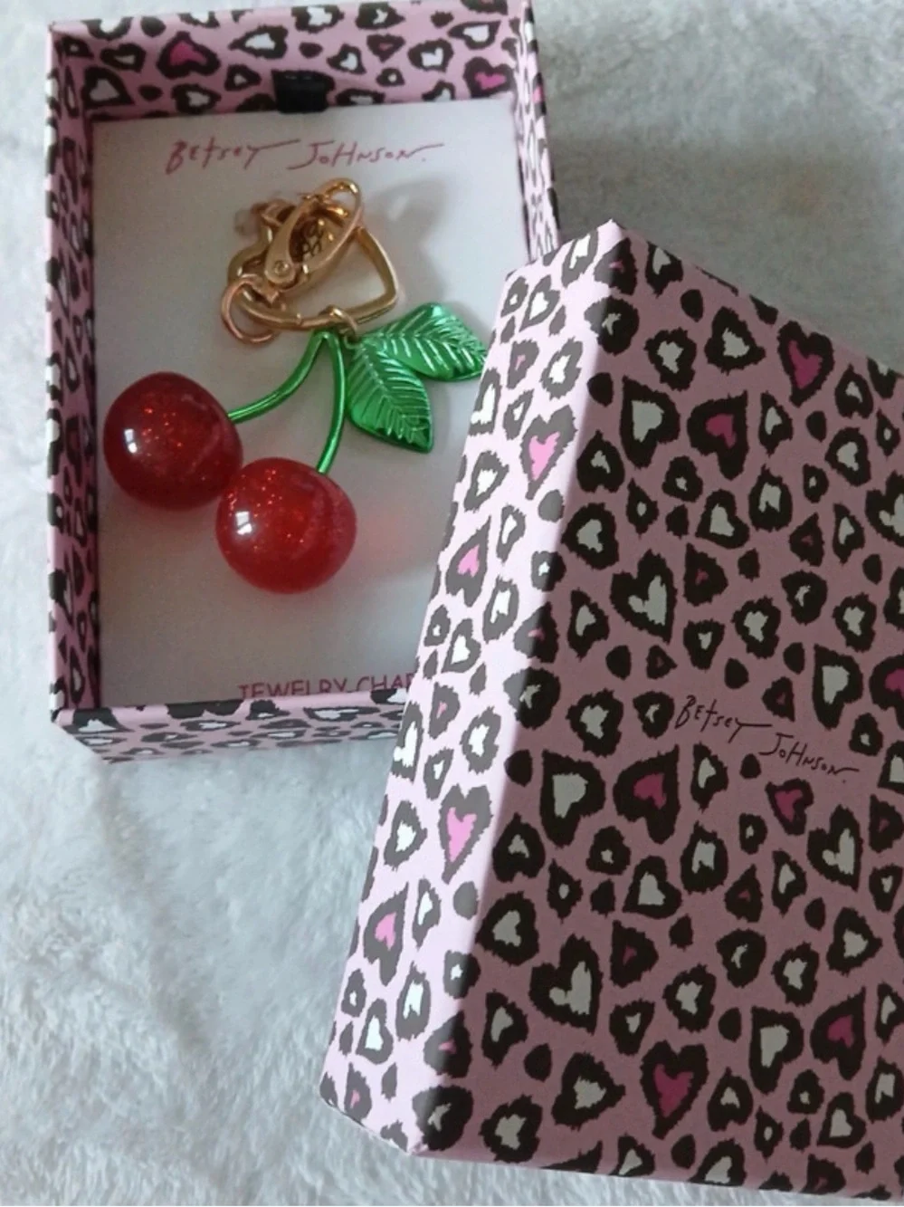 Betsey Johnson Red Cherry Key & Card Holder with Green Leaves